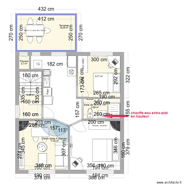 immeuble1 1er V2 T3. Plan de 6 pièces et 41 m2