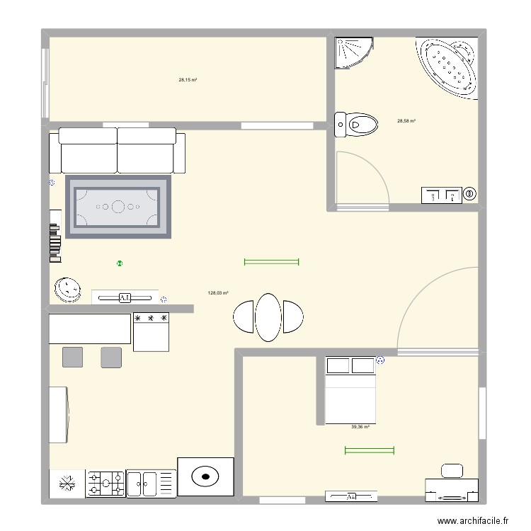 Maison 2piece. Plan de 4 pièces et 224 m2