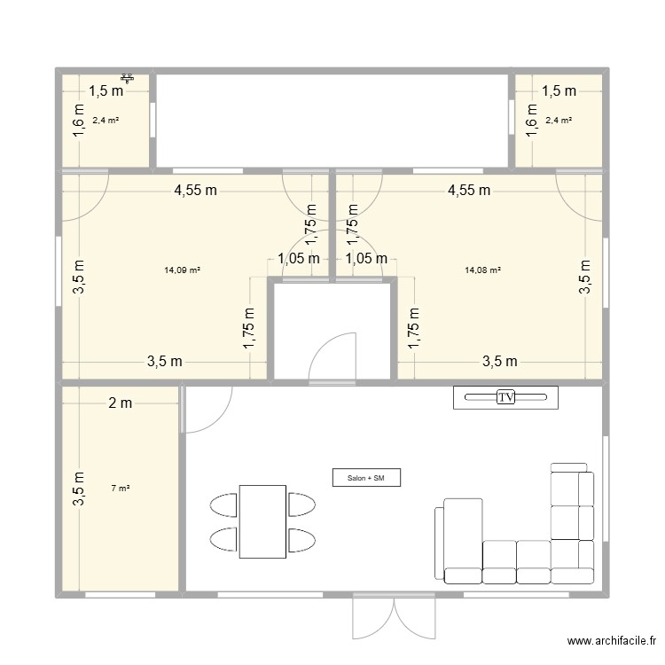 Plan 1 maison zè complet. Plan de 5 pièces et 40 m2