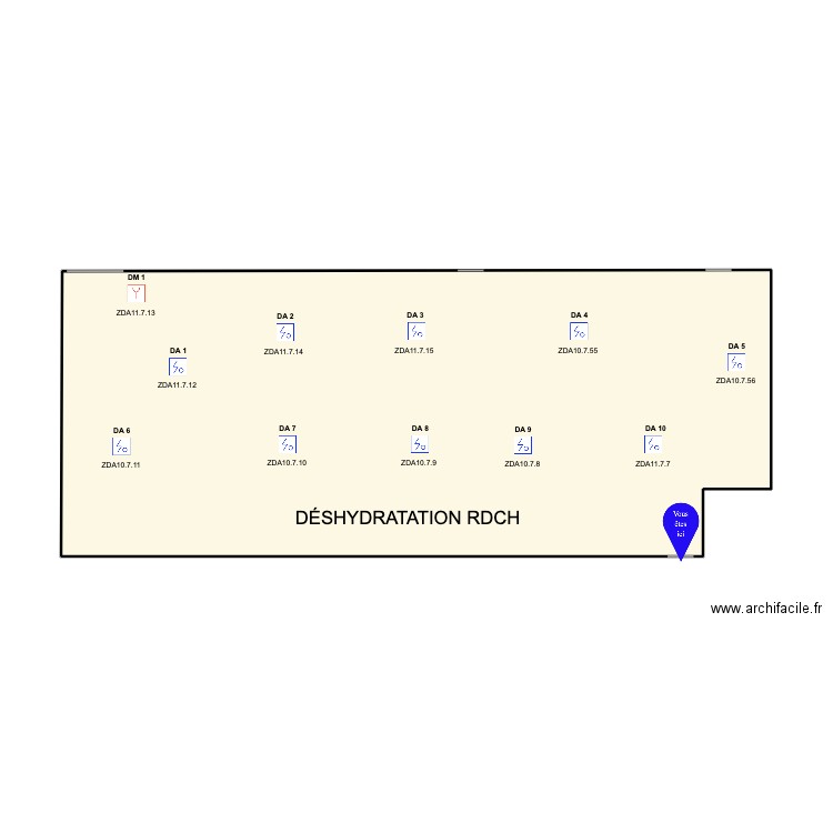 DESHYDRATION. Plan de 1 pièce et 52 m2