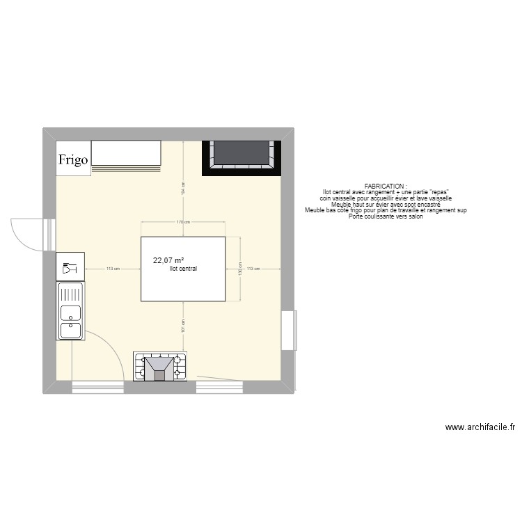 CUISINE v5. Plan de 1 pièce et 22 m2