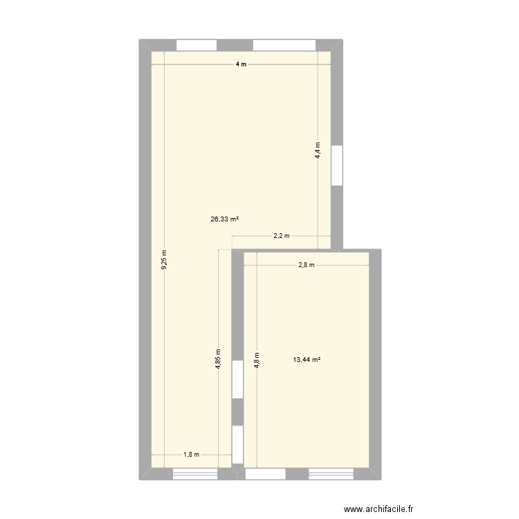 REZ15. Plan de 2 pièces et 40 m2