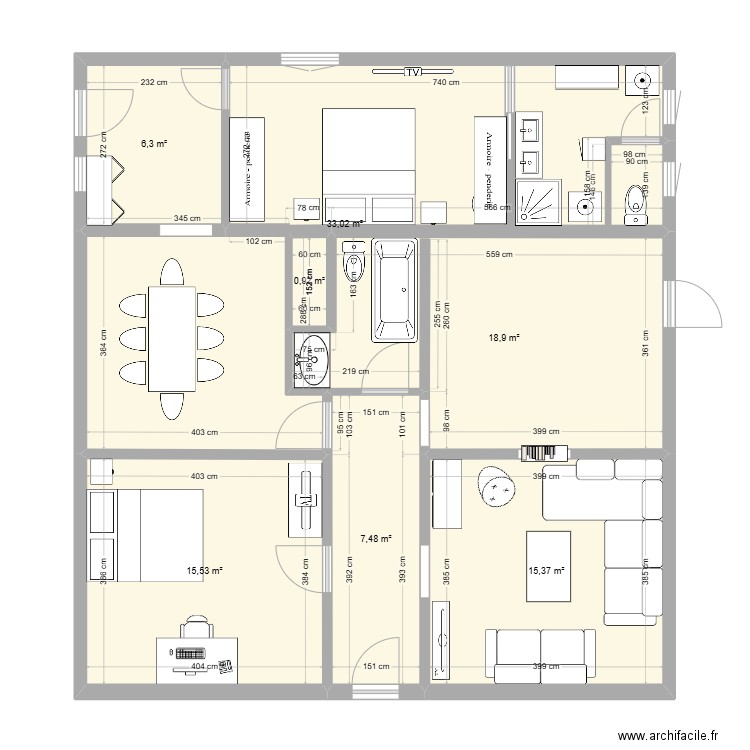 baragnon. Plan de 4 pièces et 59 m2