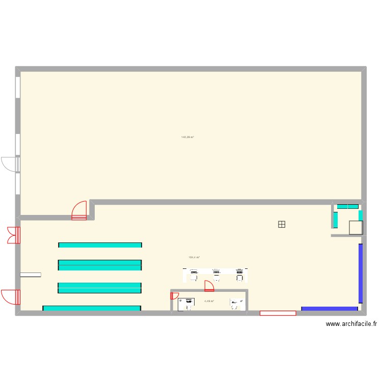 ccf 6 . Plan de 3 pièces et 249 m2