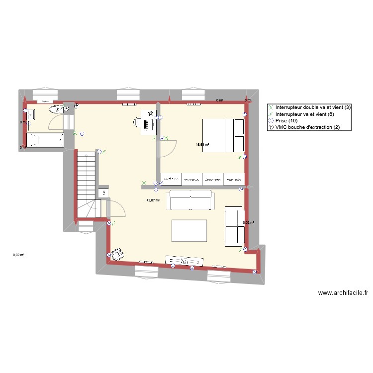 Plan 1ER Etage (Test Fanny). Plan de 9 pièces et 59 m2