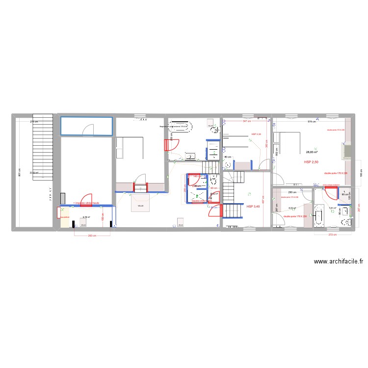 radiateurs droite. Plan de 9 pièces et 101 m2