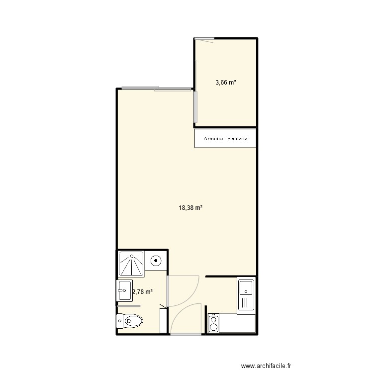 GM1. Plan de 3 pièces et 25 m2