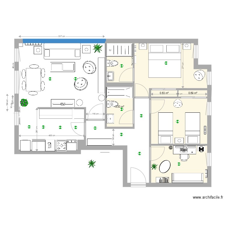 Gijon 4 meuble chinois. Plan de 6 pièces et 37 m2