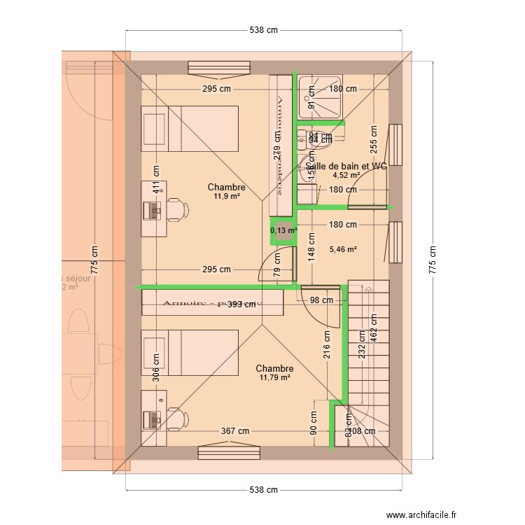 Amélie et Guillaume. Plan de 12 pièces et 121 m2