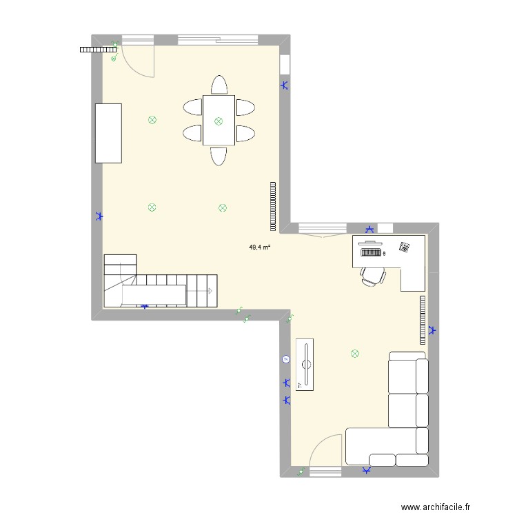 salon SAM . Plan de 1 pièce et 49 m2