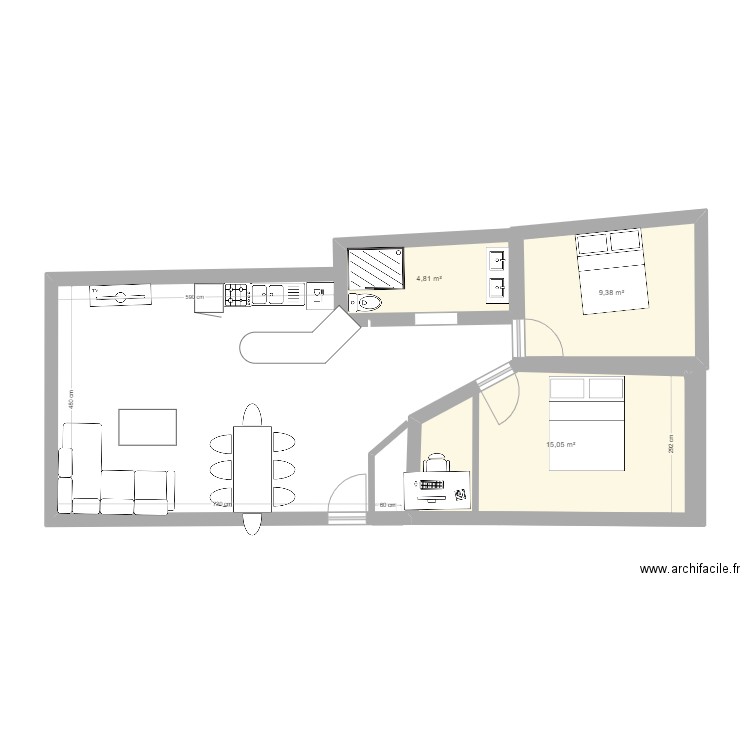 Liberté Modif 2. Plan de 3 pièces et 29 m2