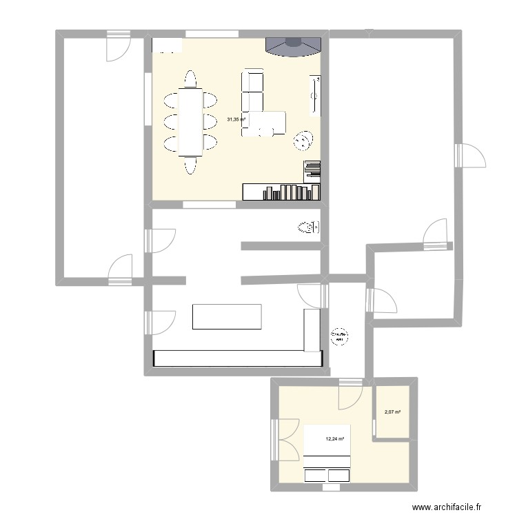 maison. Plan de 3 pièces et 46 m2