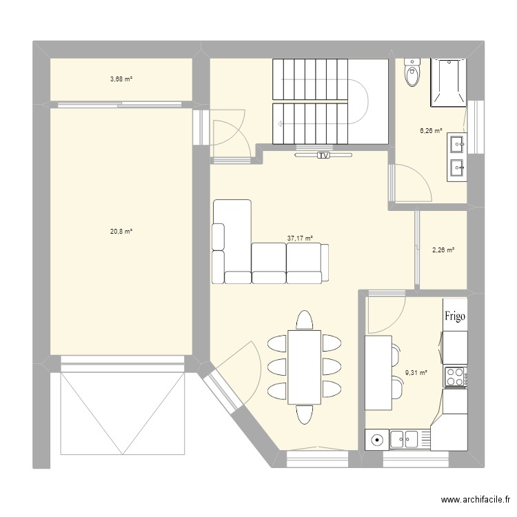 Maison du bled. Plan de 6 pièces et 79 m2