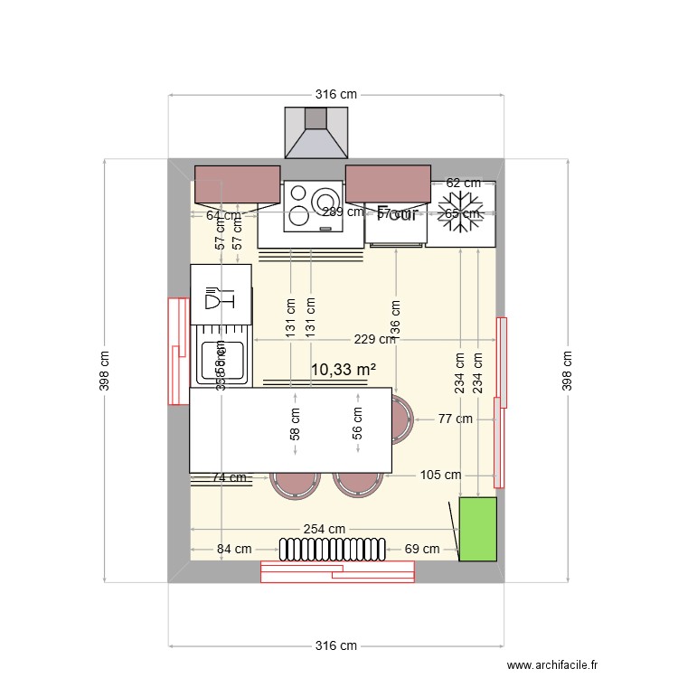 Cuisine. Plan de 1 pièce et 10 m2