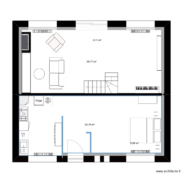 maiz. Plan de 4 pièces et 69 m2