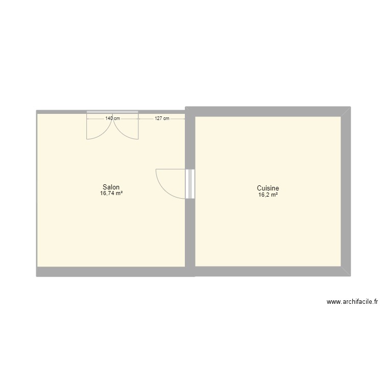 Maison. Plan de 2 pièces et 33 m2