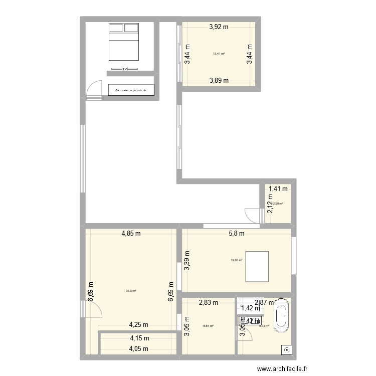 maison. Plan de 6 pièces et 85 m2