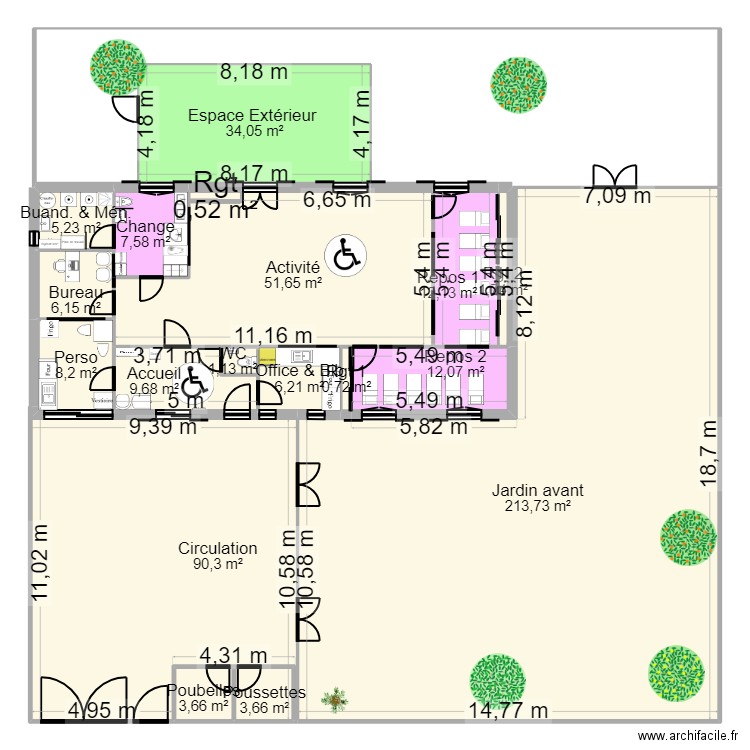 Bourg-en-Bresse projet Jordan pmi_UrM_Jardin_Bienvenu. Plan de 18 pièces et 468 m2