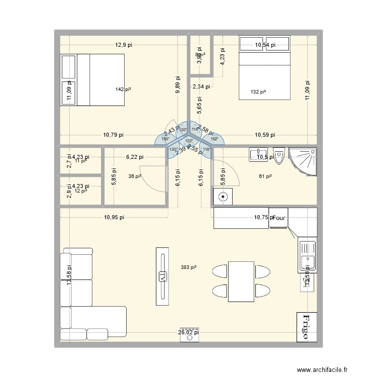 maison 1. Plan de 8 pièces et 73 m2