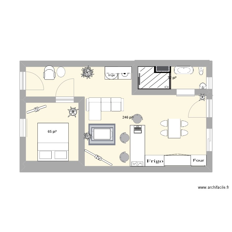 St-Jacques. Plan de 3 pièces et 32 m2