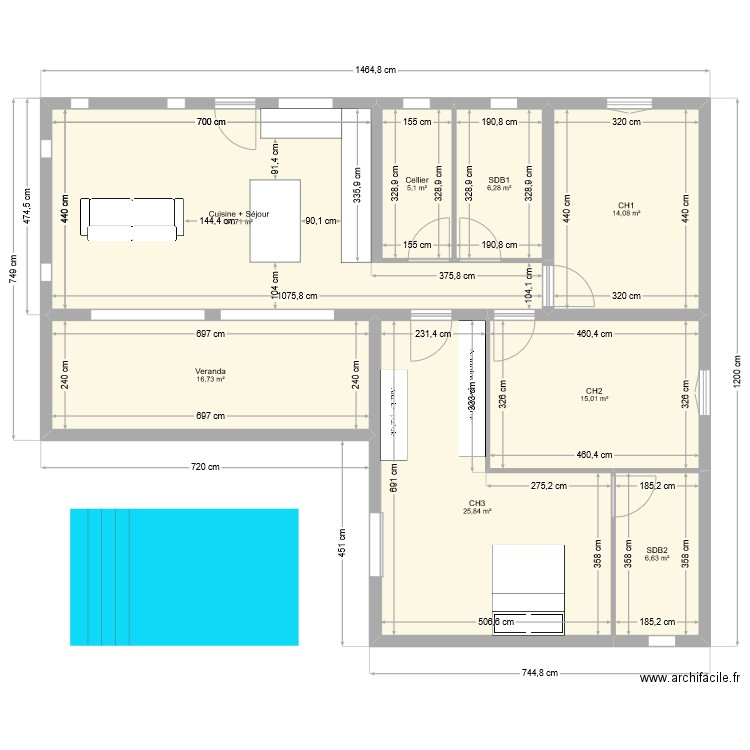 MORNE BOURG2. Plan de 8 pièces et 124 m2