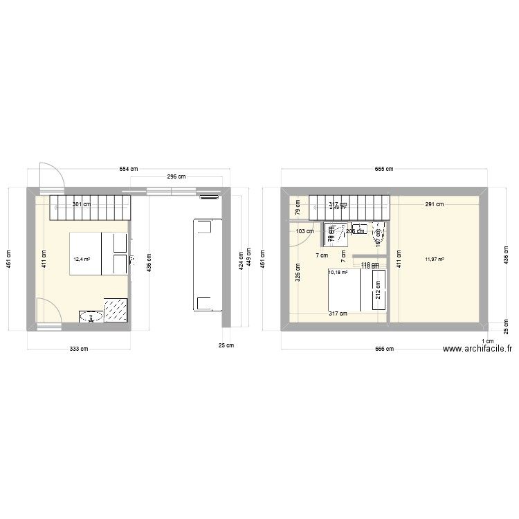 Extension. Plan de 1 pièce et 12 m2