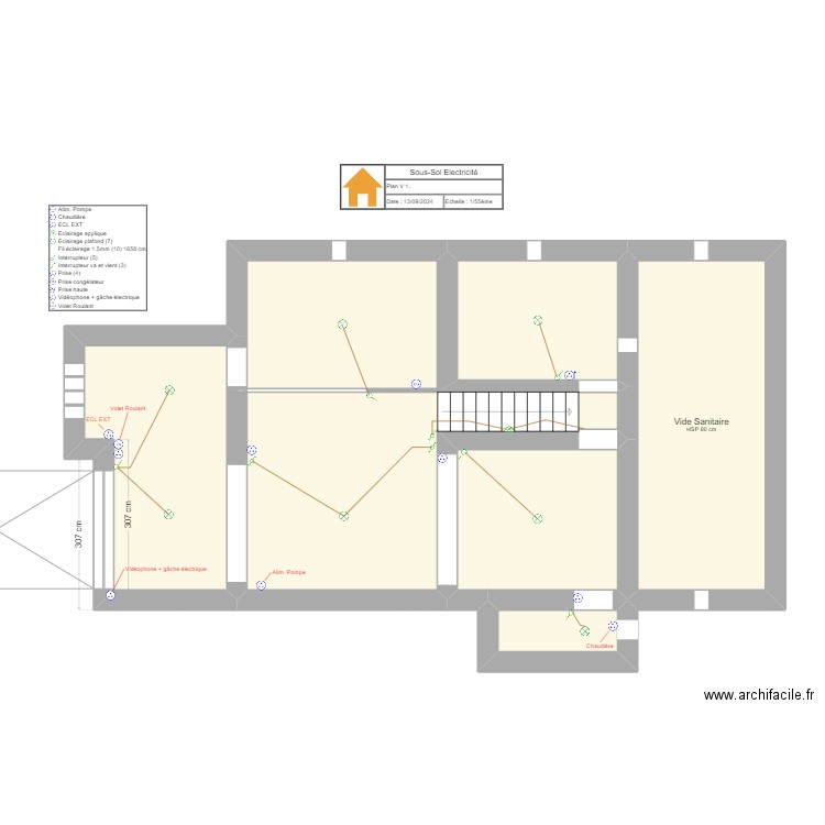 P1-Sous-Sol-v1-electricité. Plan de 6 pièces et 78 m2