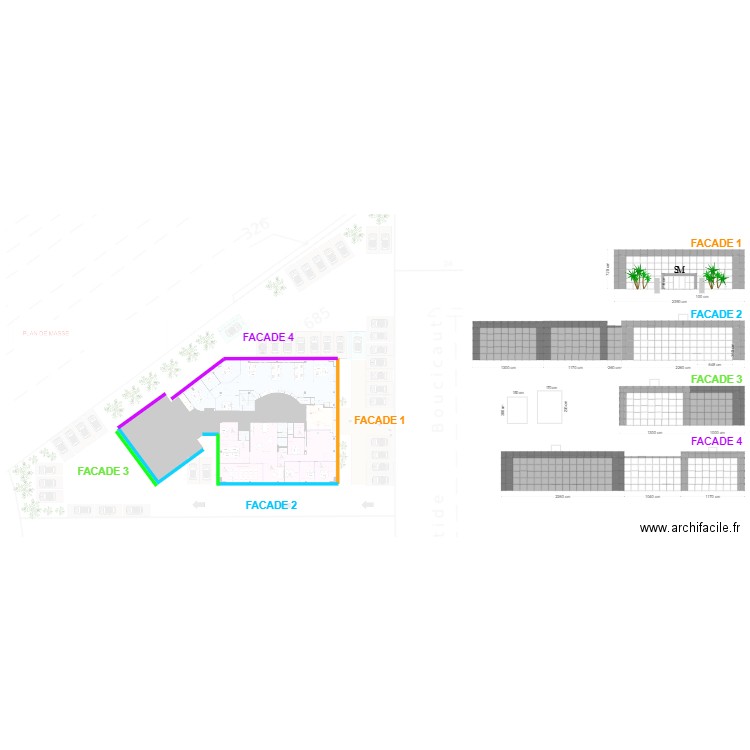 Facade Narbonne. Plan de 0 pièce et 0 m2