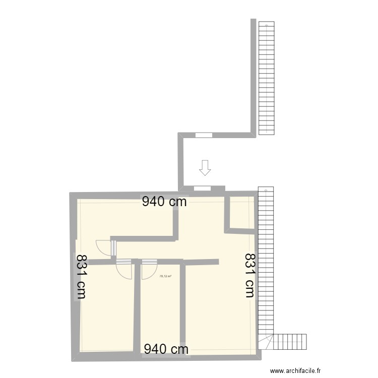 165 M à partager. Plan de 1 pièce et 78 m2