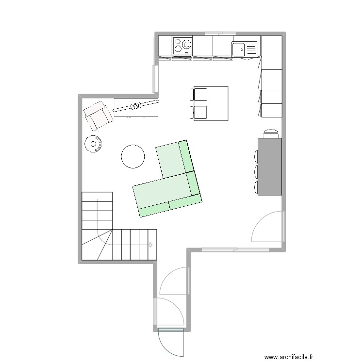 24 salon RDC 25DEC AVEC ILOT. Plan de 1 pièce et 36 m2