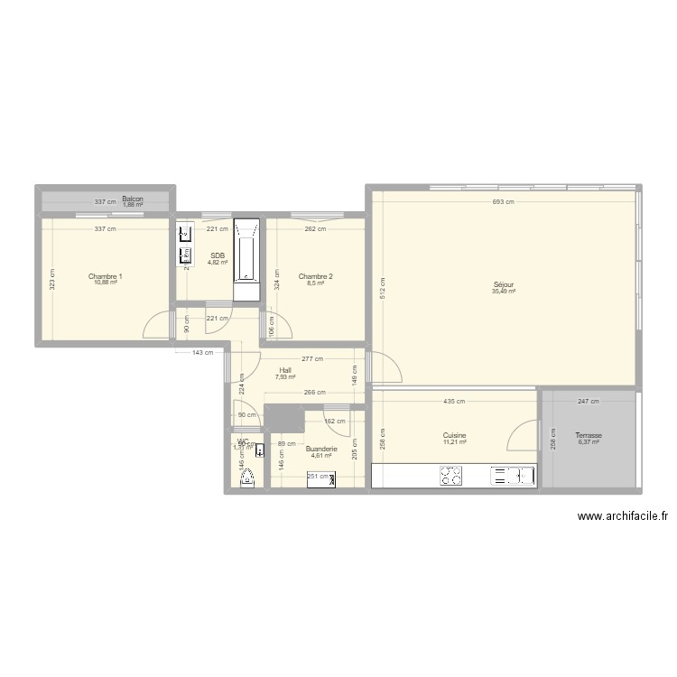 Dos Fanchons Cotes. Plan de 11 pièces et 93 m2