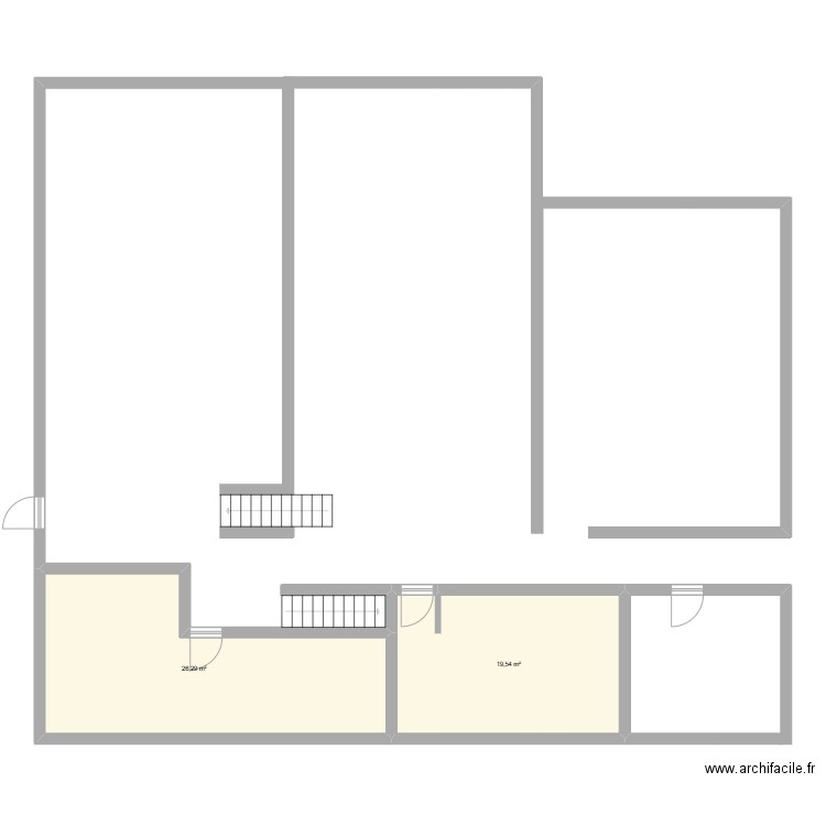 Salle. Plan de 2 pièces et 46 m2