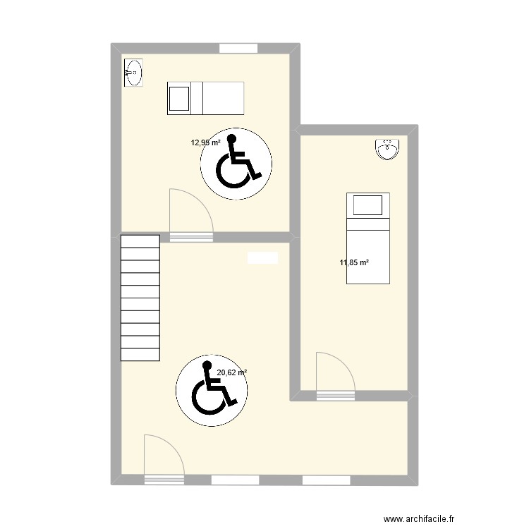 institut. Plan de 3 pièces et 45 m2