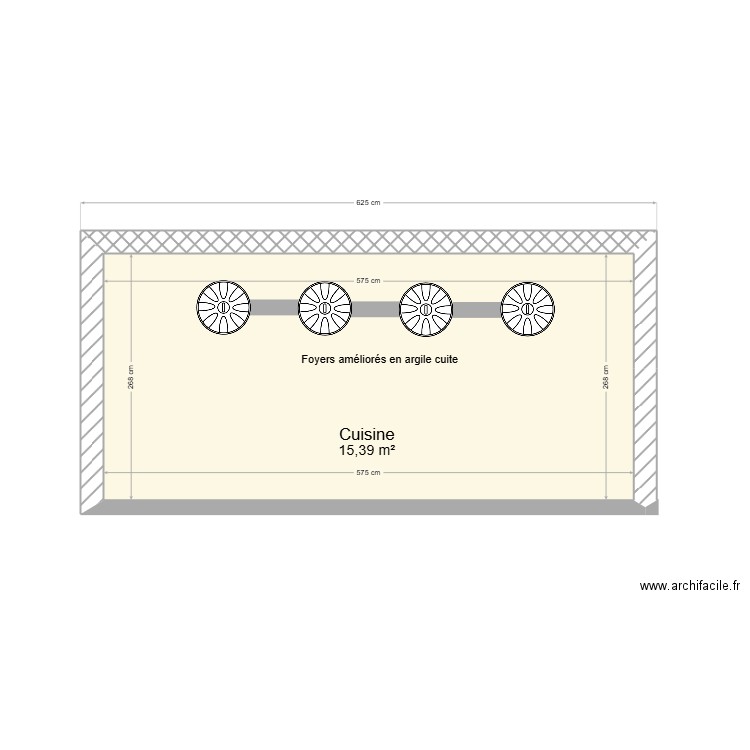 Cuisine traditionnelle. Plan de 1 pièce et 15 m2