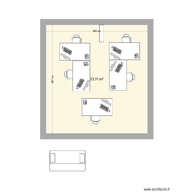 Bureau numérique 3. Plan de 1 pièce et 23 m2