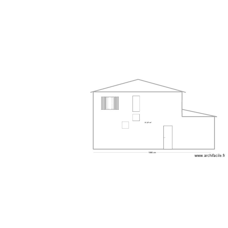 façade avant 4 vents . Plan de 2 pièces et 53 m2