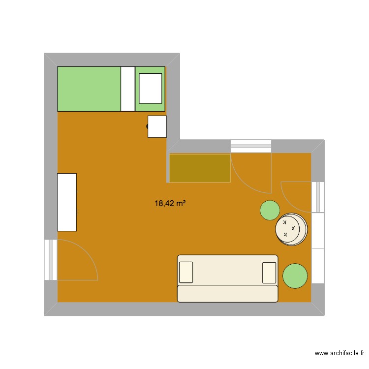 Pièce principale dupleix. Plan de 1 pièce et 18 m2