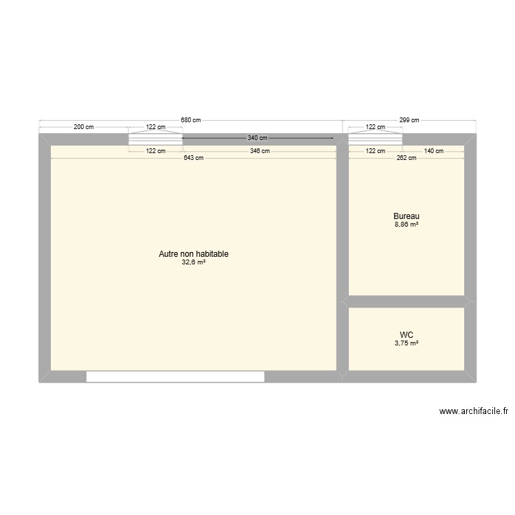 Plan intérieur avec utilisation des pièces. Plan de 3 pièces et 45 m2