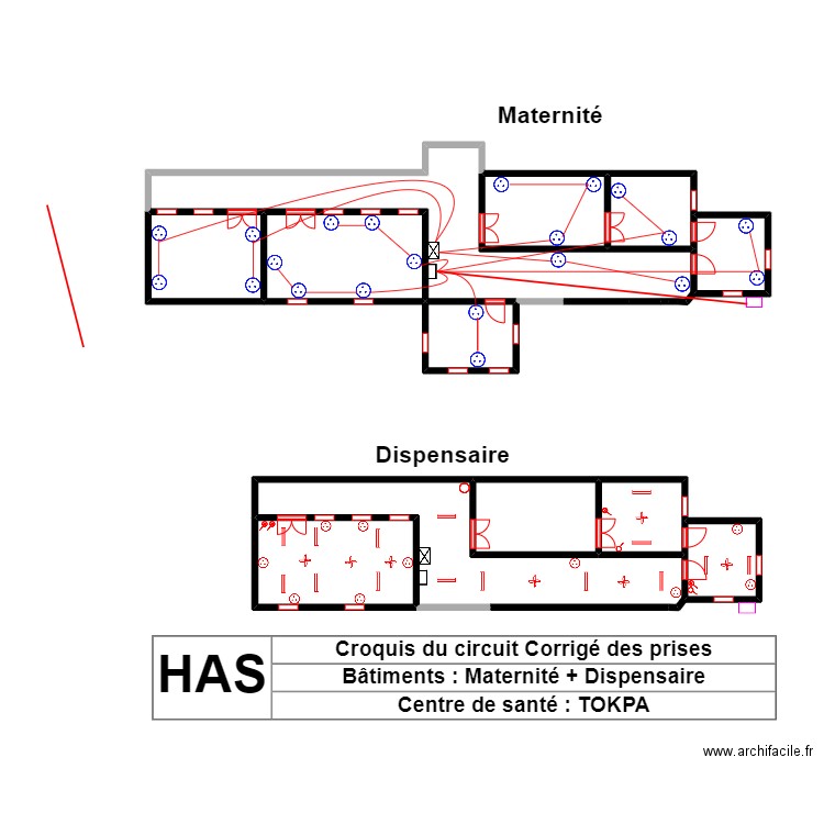 Circuit corrigé des prises CS TOKPA. Plan de 10 pièces et 35 m2