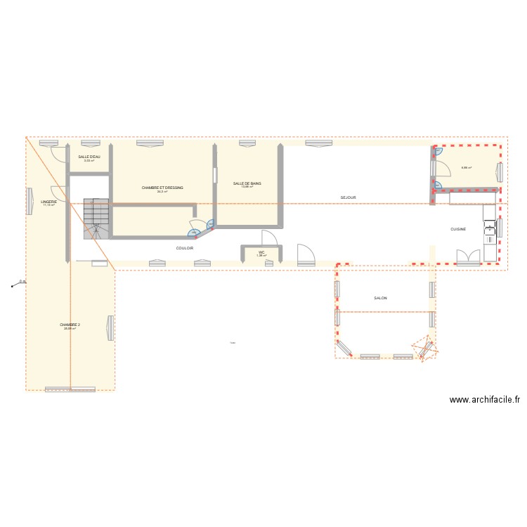 PLAN MAISON MALICORNE RDC 3D. Plan de 7 pièces et 86 m2