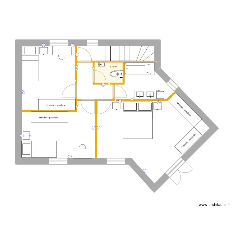 Etage V&J - Plan aménagement. Plan de 1 pièce et 2 m2