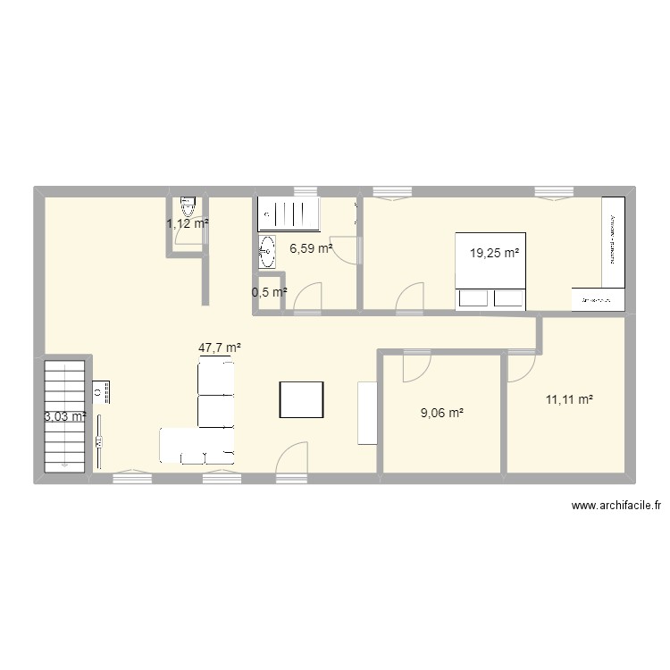 Solterre étage version 2. Plan de 8 pièces et 98 m2