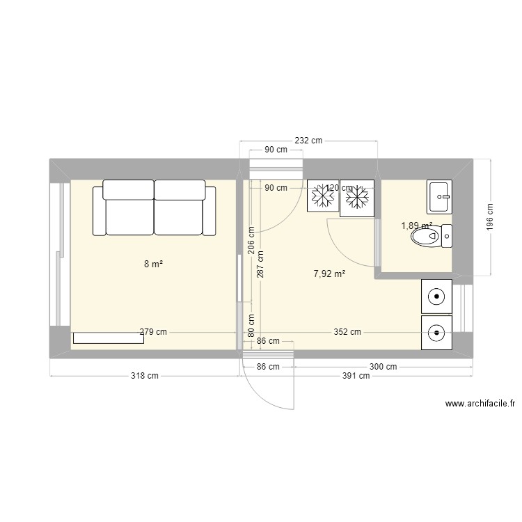 GARAGE ACTUEL V2. Plan de 3 pièces et 18 m2