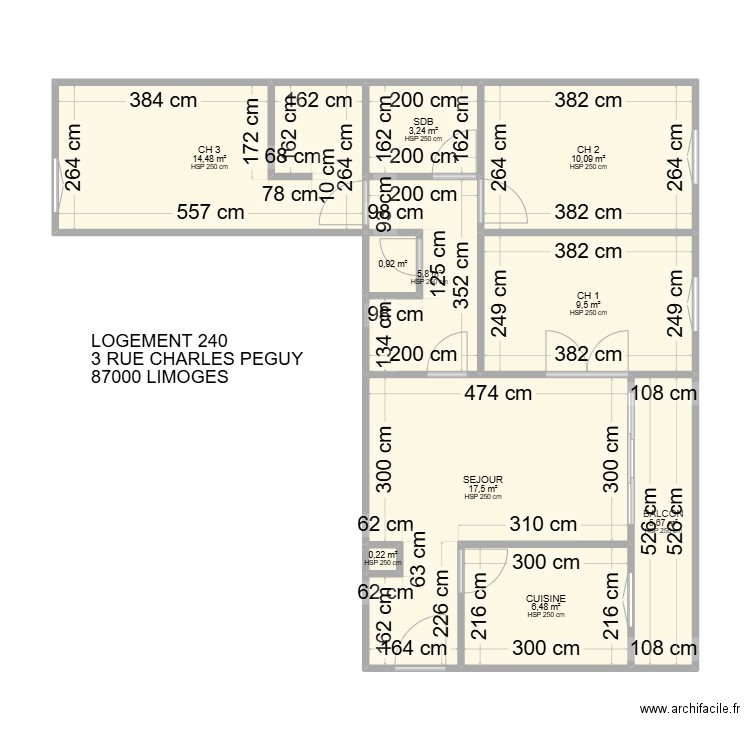 240 / 3 CHARLES PEGUY. Plan de 10 pièces et 74 m2