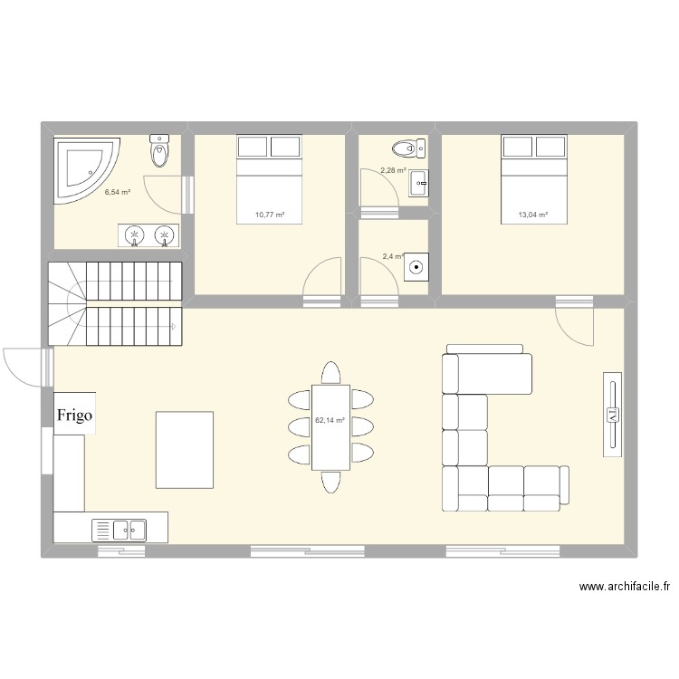 Villa basse. Plan de 6 pièces et 97 m2