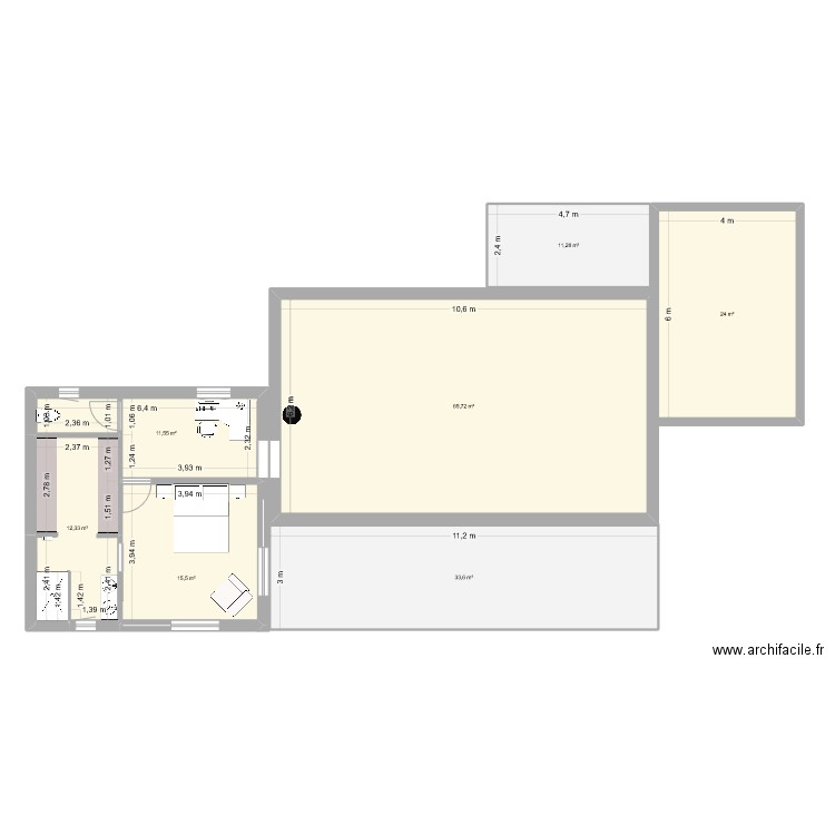 Extension-01. Plan de 7 pièces et 174 m2