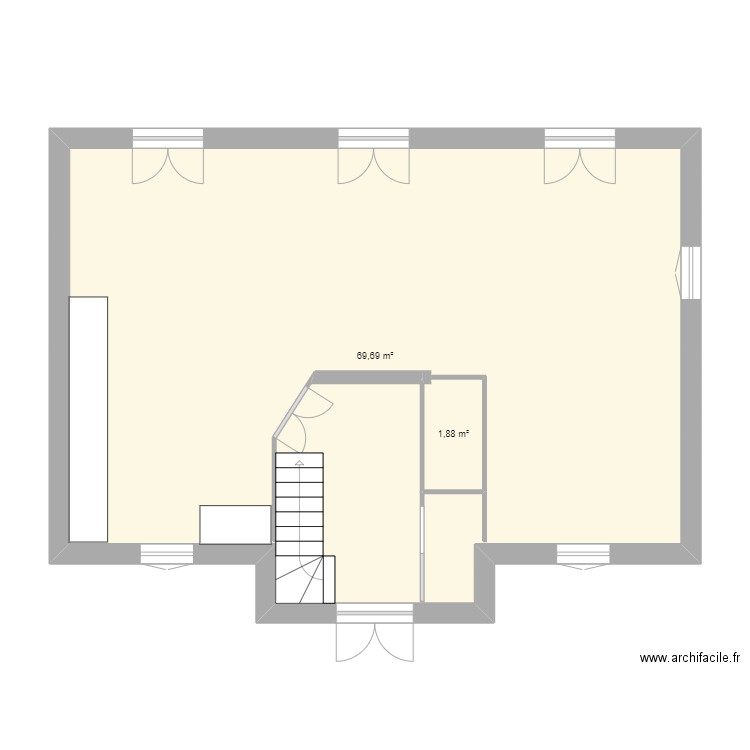 maison à l'échelle. Plan de 2 pièces et 74 m2