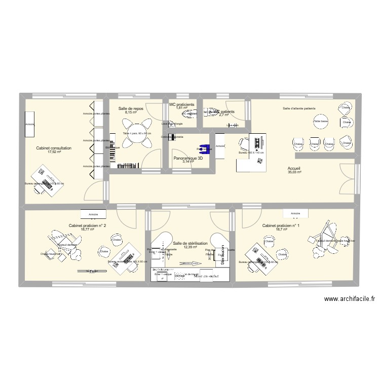 Plan cabinet 9 av stade . Plan de 9 pièces et 119 m2