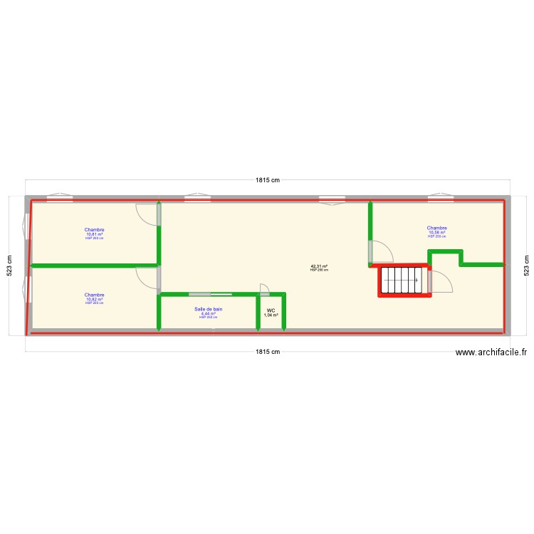 GEAUNE 2E ETAGE. Plan de 6 pièces et 80 m2