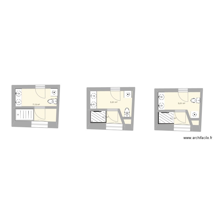 salle de bain. Plan de 5 pièces et 21 m2